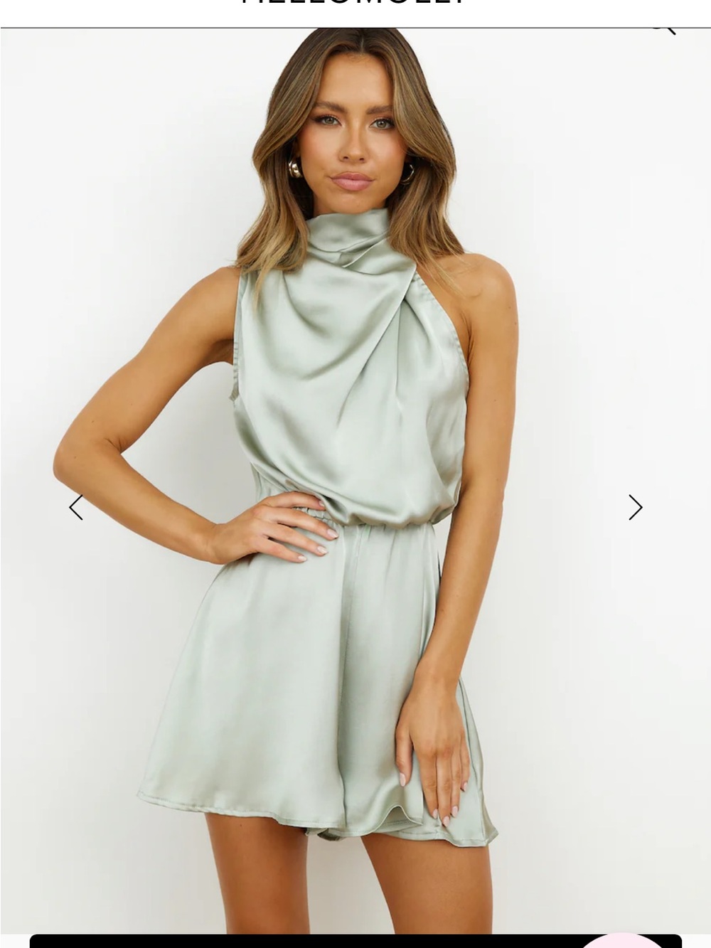 NWOT Hello Molly On A Drive Satin Romper Sage